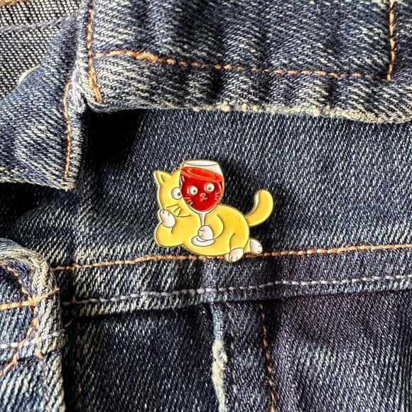 Other - ☀️Enamel Pin Cartoon wine glass Cat brooch yellow Punk Animal Cute Fun Animal☀️